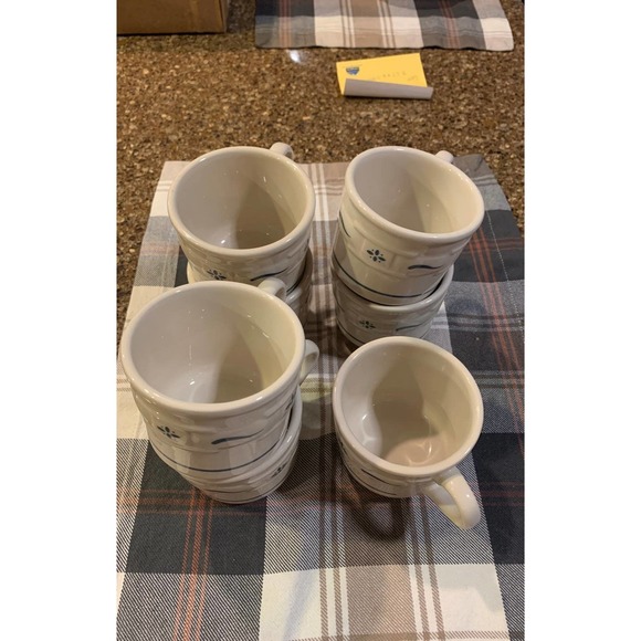 longaberger poterry tea cups blue